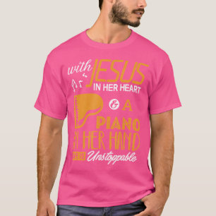 T-shirt Chemise de piano avec Jésus dans son cœur Pianiste