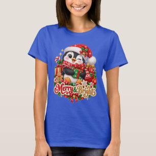 T-shirt Chemise de pingouin de Noël Merry & Bright