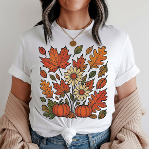 T-shirt Chemise de saison de citrouille florale d'automne
