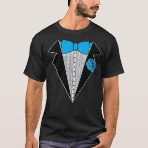 T-shirt Chemise de style Tuxedo Blue Bowtie & Blue Flower