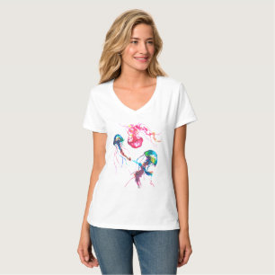 T-shirt Chemise de V-Cou de méduses