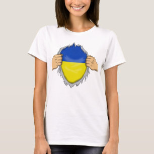 T-shirt Chemise déchirée avec drapeau de l'Ukraine à l'int