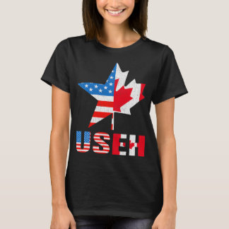 T-shirt Chemise d'érable USEH Leaf Canadian American Flag
