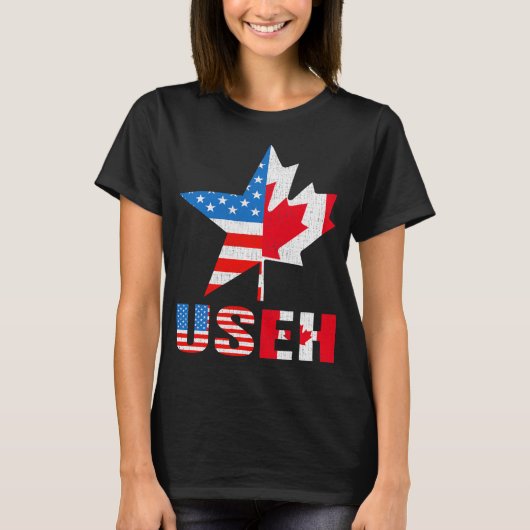 T-shirt Chemise d'érable USEH Leaf Canadian American Flag (Devant)