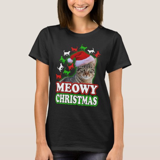 T-shirt Chemise drôle de chat de Noël de Meowy (Devant)