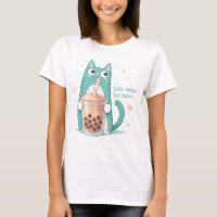 Chemise drôle de chat qui boit du Boba, chat migno