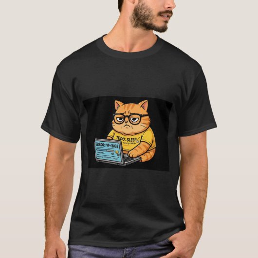 T-shirt Chemise drôle de programmeur de chat orange (Devant)