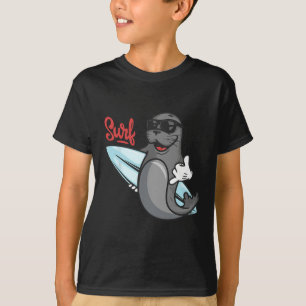 T-shirt Chemise drôle de surf. Phoque de surf Catroon Hang