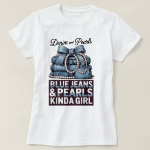 T-shirt Chemise fille Kinda Jeans bleu et perles