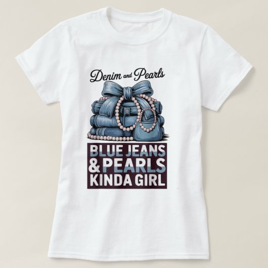 T-shirt Chemise fille Kinda Jeans bleu et perles (Design devant)