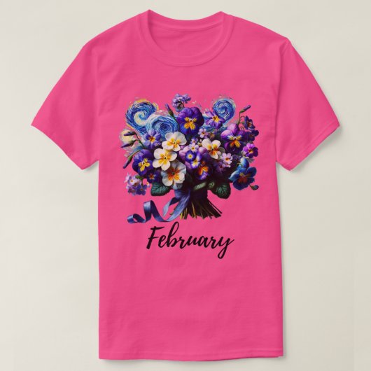 T-shirt Chemise Fleur Violet Février Mois de Naissance Vin (Design devant)
