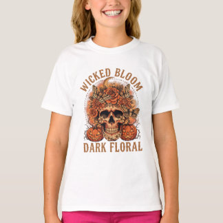 T-shirt Chemise Fleurie Sombre Gothique Crâne 'Wicked Bloo