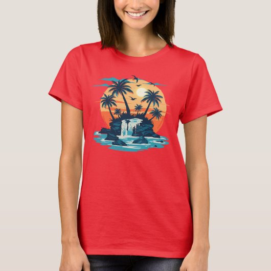 T-shirt Chemise graphique Tropical Sunset Waterfall (Devant)