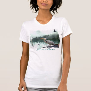 T-shirt Chemise Great Blue Heron, Egret, Crow & Dragonfly