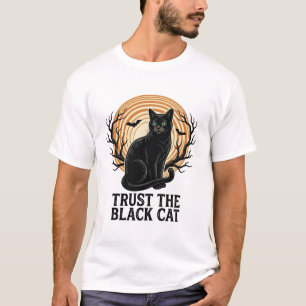 T-shirt Chemise Halloween Chat Noir Vintage Lune Sombre Ch