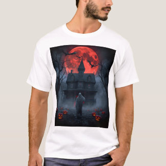 T-shirt Chemise Halloween Lune Rouge Hantée | Fantôme Effr