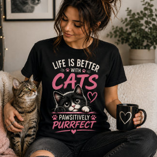 T-shirt Chemise La Vie Est Meilleure Avec Les Chats