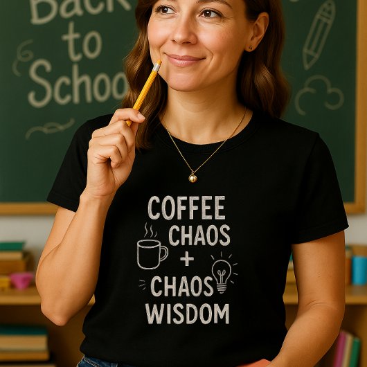 T-shirt Chemise Maître Drôle ; Café + Chaos = Sagesse