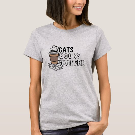T-shirt Chemise Maman Chat - Livres & Café Lover Tee (Devant)