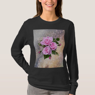T-shirt Chemise noire à manches longues avec des roses