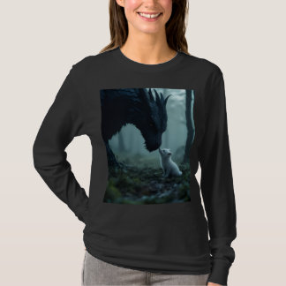 T-shirt chemise noire à manches longues dragon et chiot bl