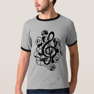 T-shirt Chemise noire de coutume de pivoines de clef