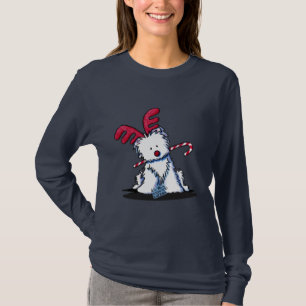 T-shirt Chemise noire KiniArt Westie Terrier Reindeer