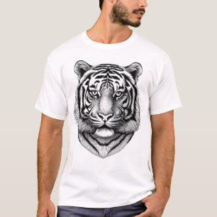T-shirt Chemise noire pour hommes Tigre noir et blanc féro