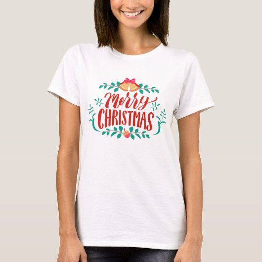 T-shirt Chemise perse verte rouge Joyeux Noël féminin (Devant)