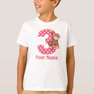T-shirt Chemise personnalisée pour la fille singe du 3e an