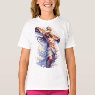 T-shirt Chemise pour fille avec Jésus sur la Croix chrétie