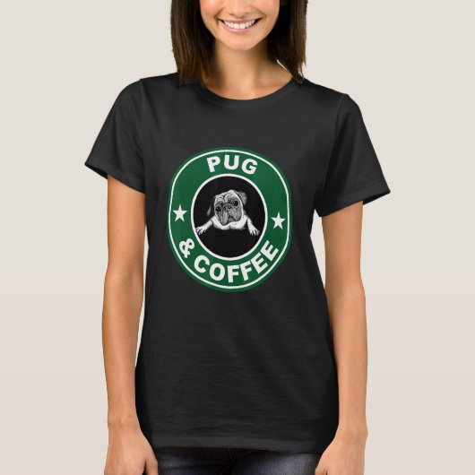 T-shirt Chemise Pug Et Café (Devant)