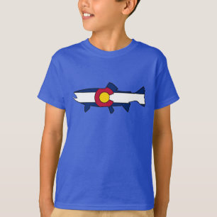 T-shirt Chemise reglan de poissons de truite de drapeau du