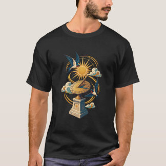 T-shirt Chemise Rétro Art Déco Hirondelles Cadran Solaire