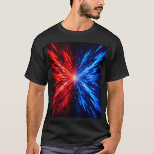 T-shirt chemise rouge et bleue, chemise d'explosion abstra