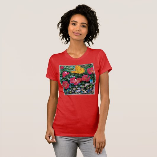 T-shirt Chemise rouge Roses rouges Roses rouges (Devant entier)