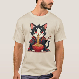 T-shirt Chemise Samurai Cat Ramen - Tee Graphique Vintage