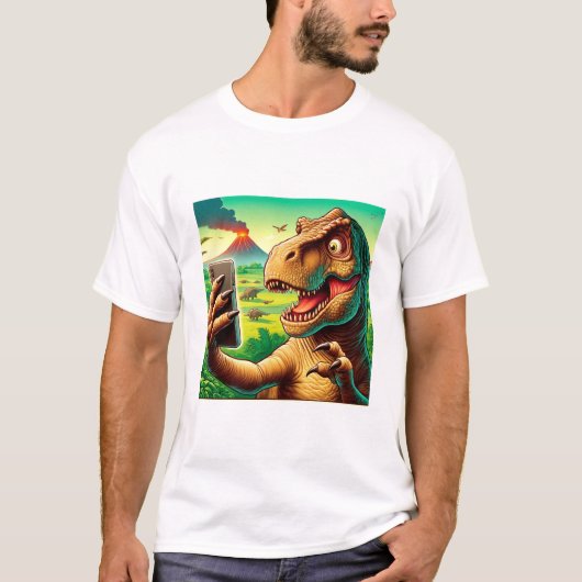 T-shirt Chemise Selfie Dinosaure -Amusante Apparence Dinos (Devant)