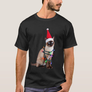 T-shirt Chemise Siamese Cat Christmas Lights Xmas Chat Ama