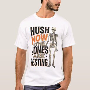 T-shirt Chemise squelette drôle, gravure Halloween Hush No