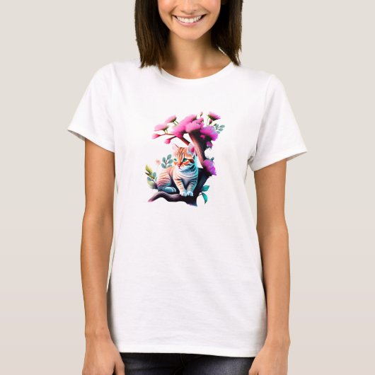T-shirt Chemise T Acrylique Cute Flower Cat (Devant)