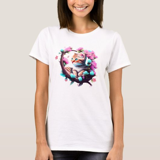 T-shirt Chemise T Acrylique Cute Flower Cat (Devant)