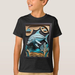 T-shirt Chemise T design dauphin en art papier 3D
