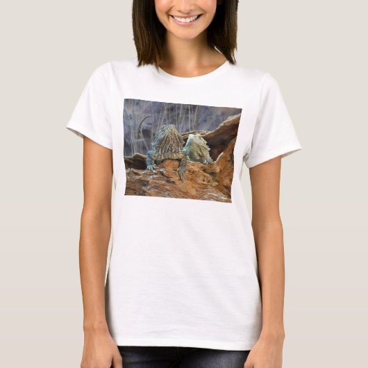 T-shirt Chemise T Femmes avec deux lézards curieux (Devant)