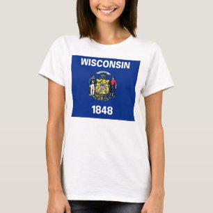 T-shirt Chemise T Femmes avec Drapeau de l'Etat du Wiscons