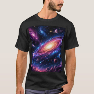 T-shirt Chemise t noire design spatial devant et dos
