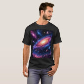 T-shirt Chemise t noire design spatial devant et dos (Devant entier)