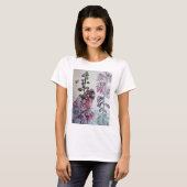 T-shirt Chemise T Peinture d'encre rose Hollyhock Aquarell (Devant entier)