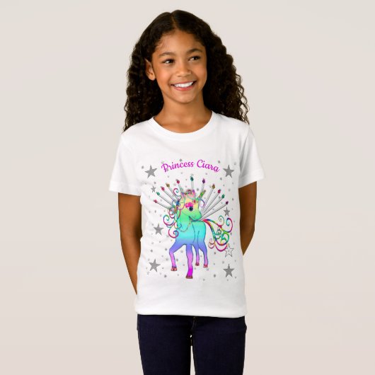 T-Shirt Chemise T Unicorn, Filles, Nom Insérer sur le deva (Devant entier)