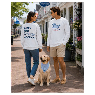 T-shirt Chemise Unisexe Silhouette de Chien à Rayure Bleue